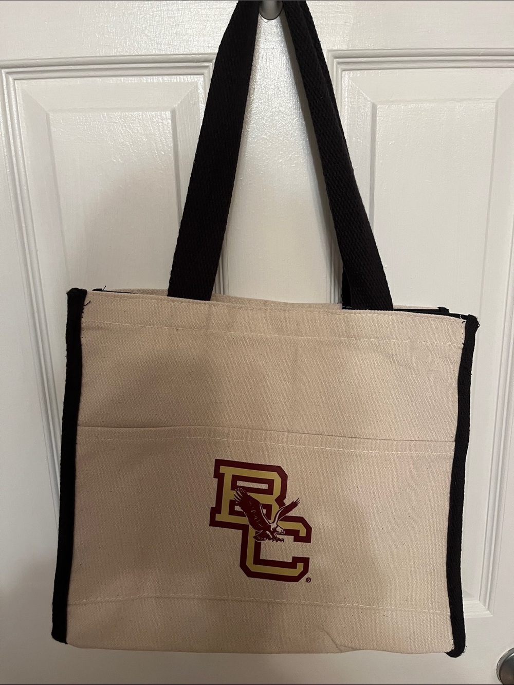 BC Eagle Canvas Tote Bag in Beige with Black Straps